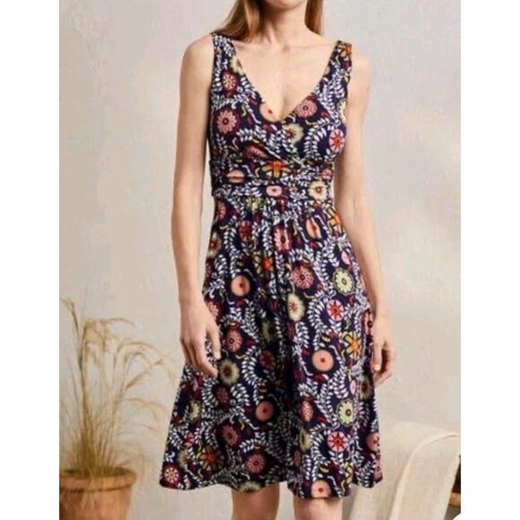 Boden Effie V-Neck Jersey Dress US Sz 16-18 Blue Multi Floral Pockets Sleeveless - Picture 2 of 12